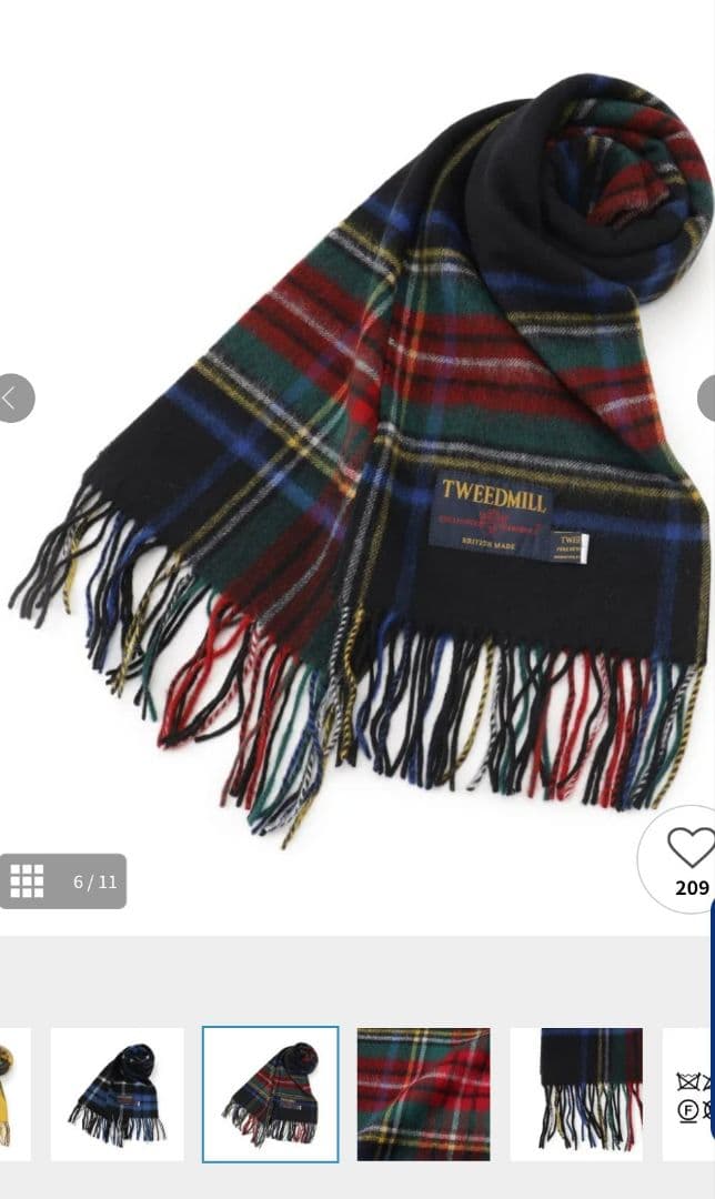 TWEEDMILL タータンチェック マフラーブラック