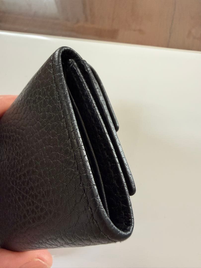 GUCCIグッチ 三つ折りミニ財布 GGマーモント レザー 黒