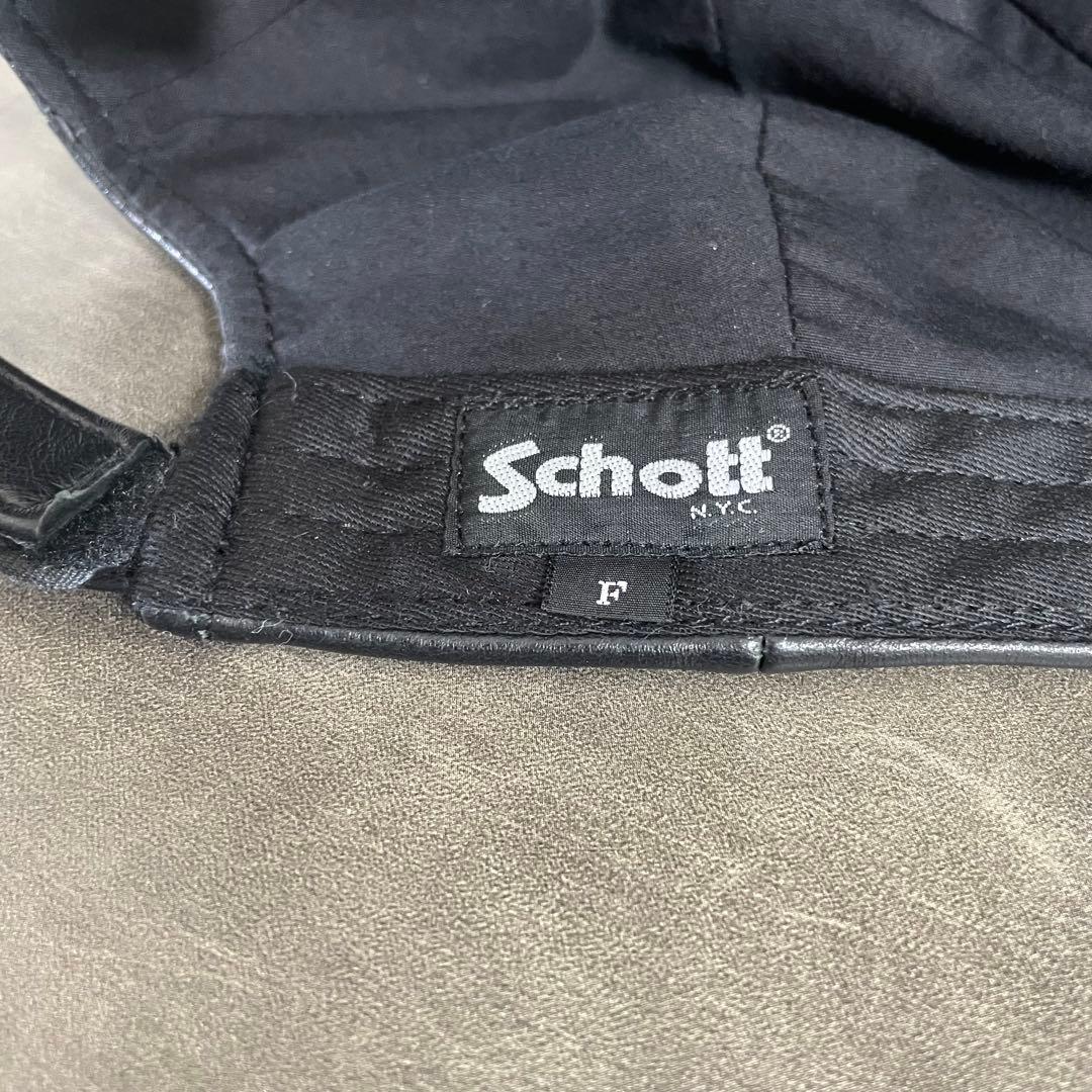 Schott レザーキャップ ブラック 本革 帽子 ショット 黒　オールレザー