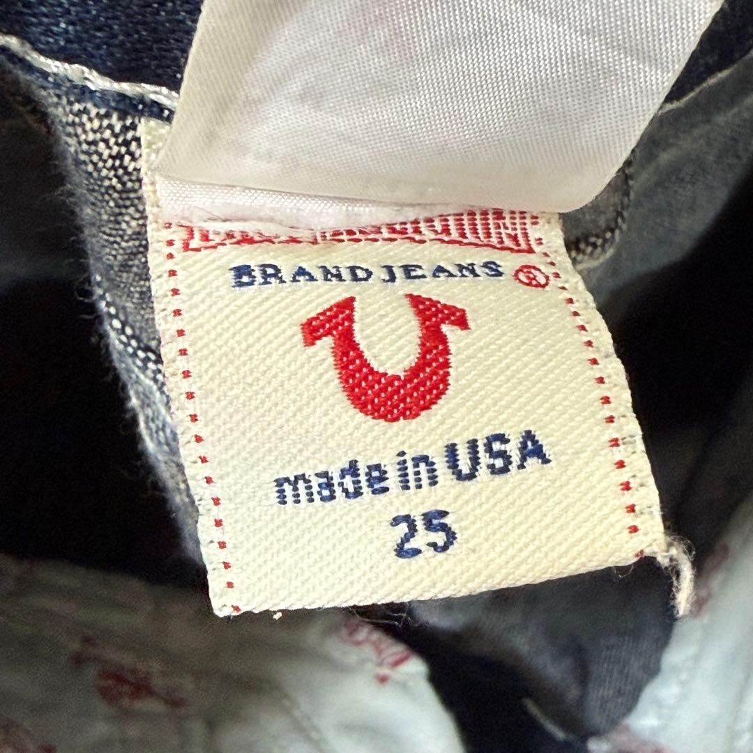 652 トゥルーレリジョン JOEY ピンク刺繍フレアデニム USA製 25