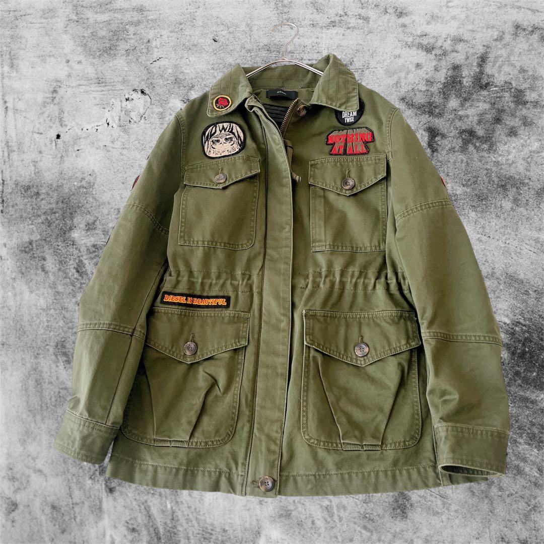 美品★DIESEL★ミリタリージャケット ワッペン カーキ y2k M相当
