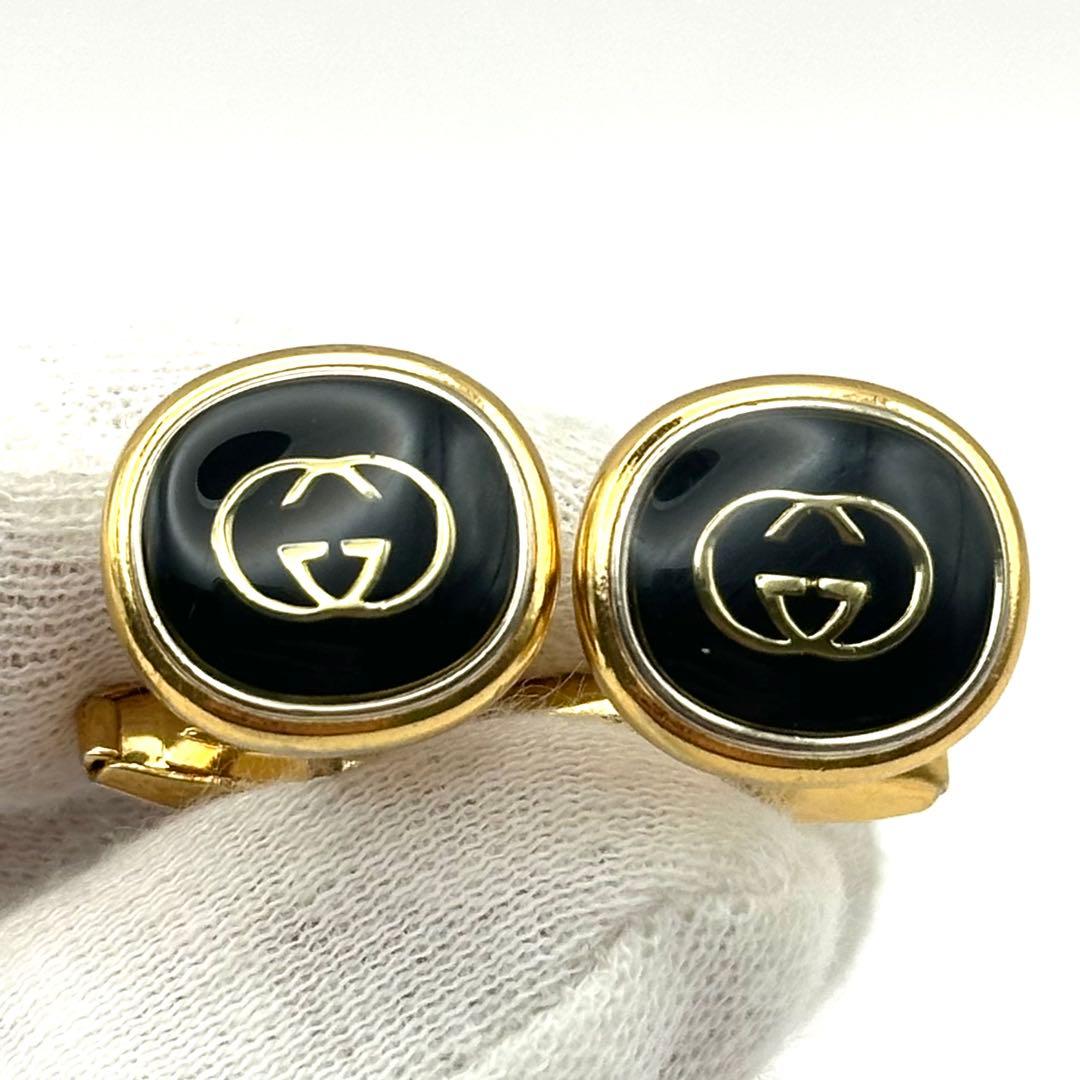 【良品】GUCCI グッチ カフスボタン GGロゴ インターロッキング ゴールド
