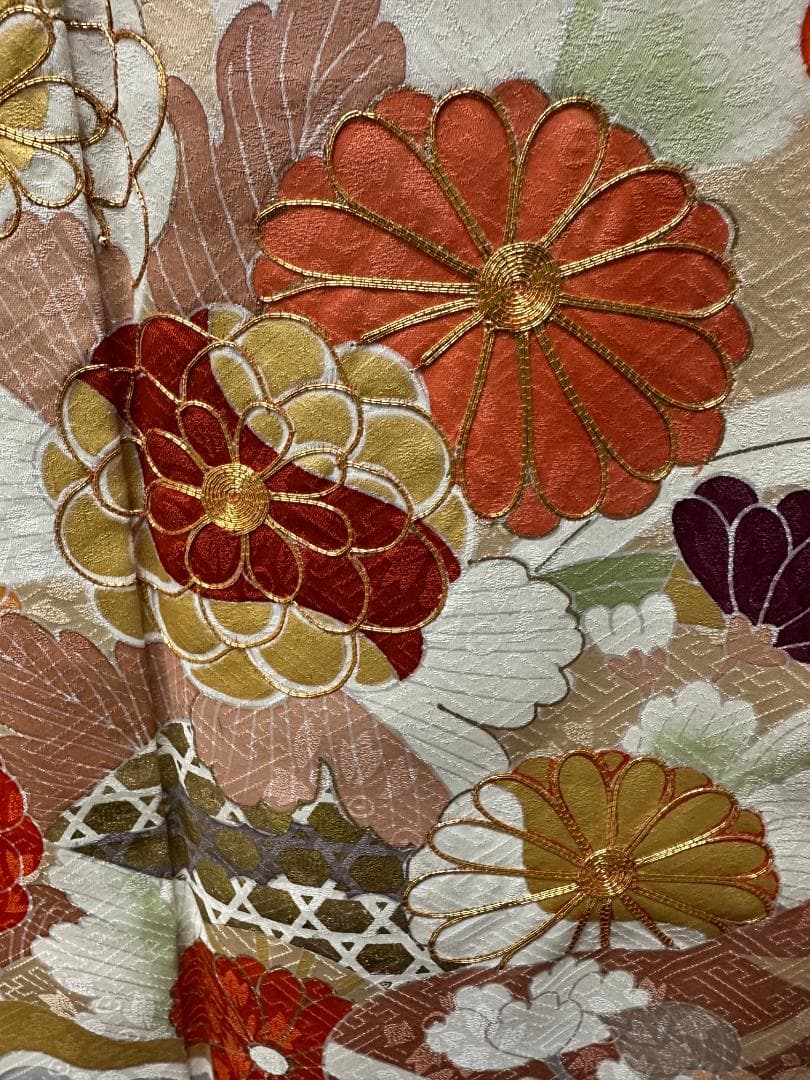 京友禅 オレンジ地 染め分け 四季の花 金駒刺繍 川島織物袋帯フルセット