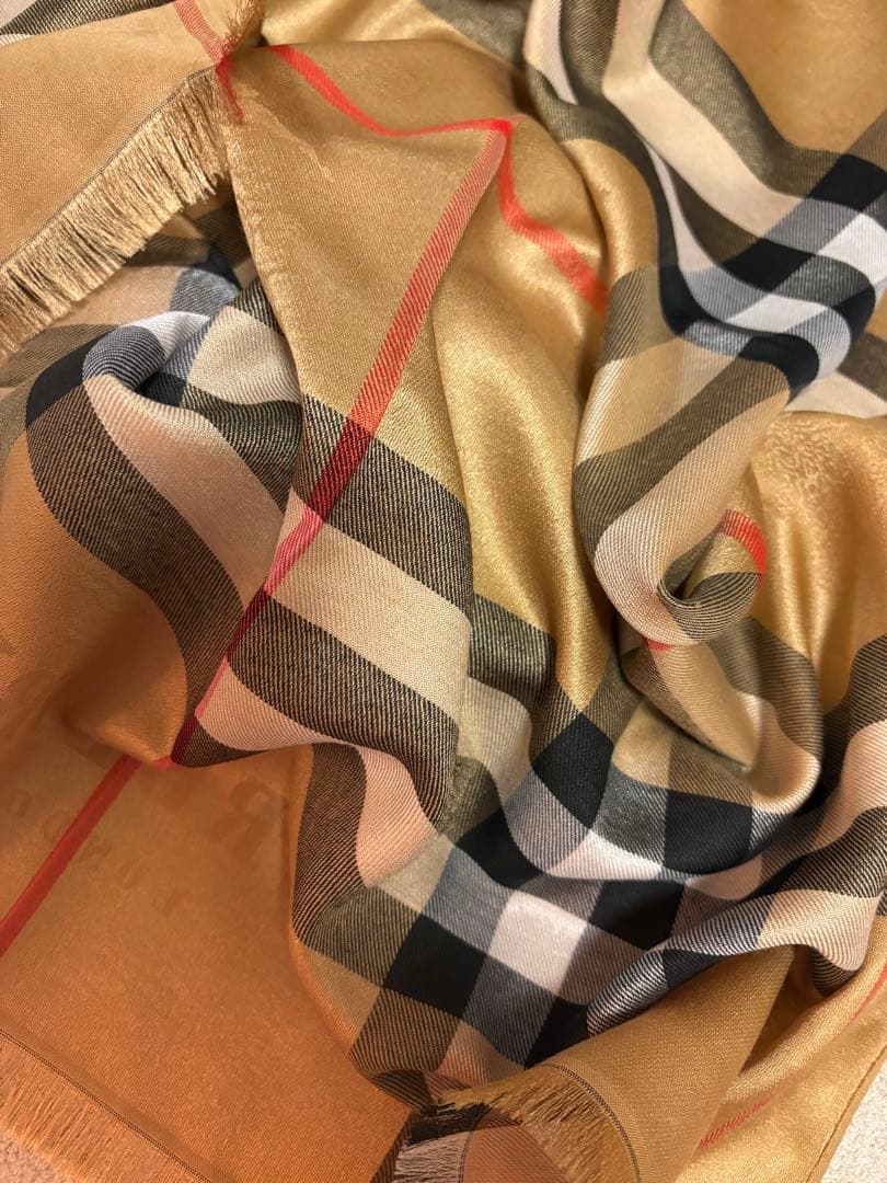 新品未使用 BURBERRY カシミヤ100 大判ストール シャドーホース 金