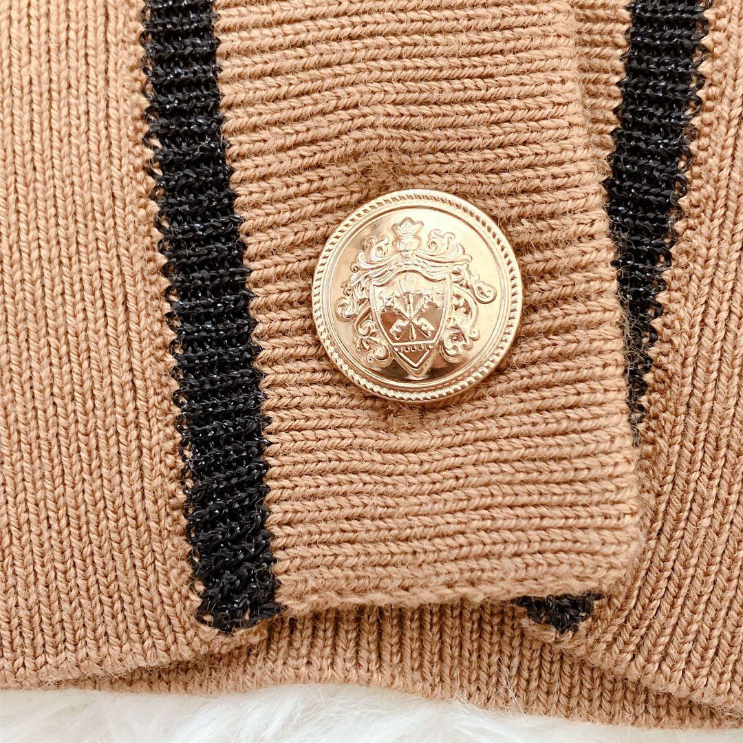 アルアバイル エンブレム刺繍 金ボタン ラメ カーディガン ブラウン