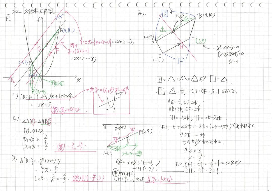 限定3割引塾講師オリジナル数学解説 久留米附設 高校入試 過去問 2018-22