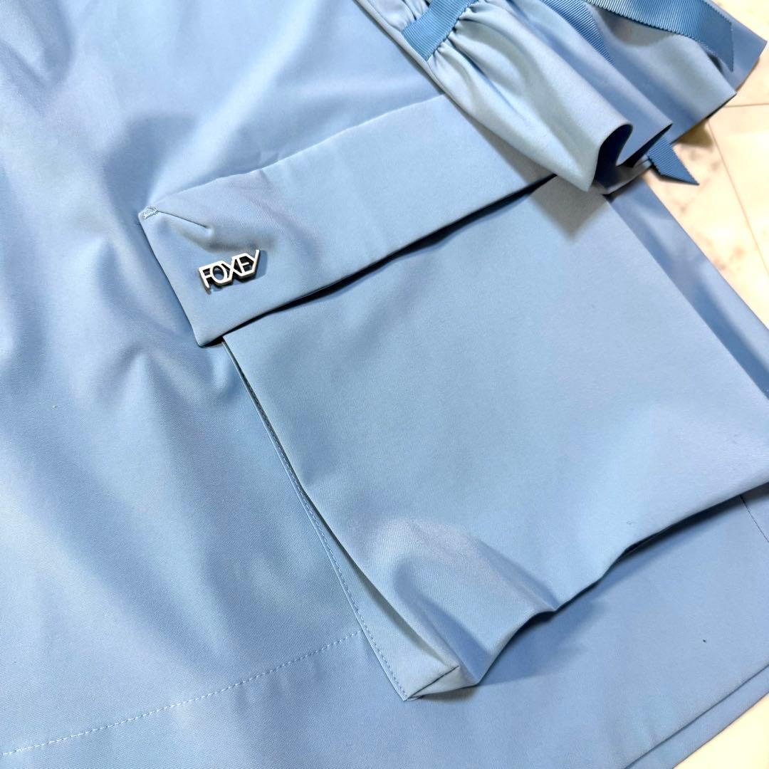 美品 フォクシー FOXEY レイニーコート ウォータープルーフ ライトブルー