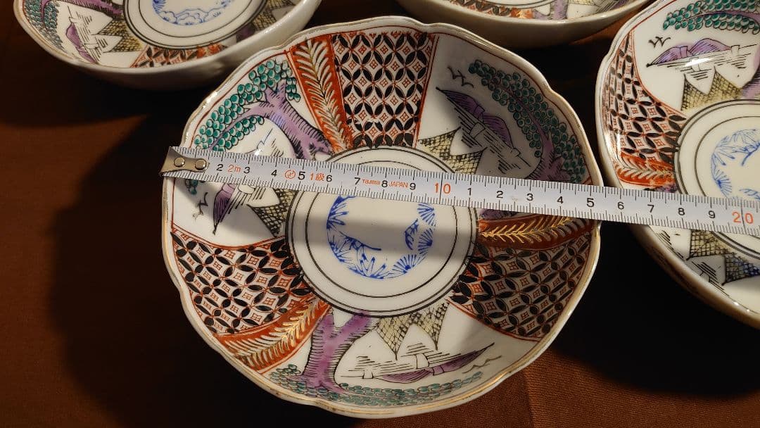 古伊万里　伊万里　色絵　金襴手　なます皿　江戸期　蔵出し　風景画　５客