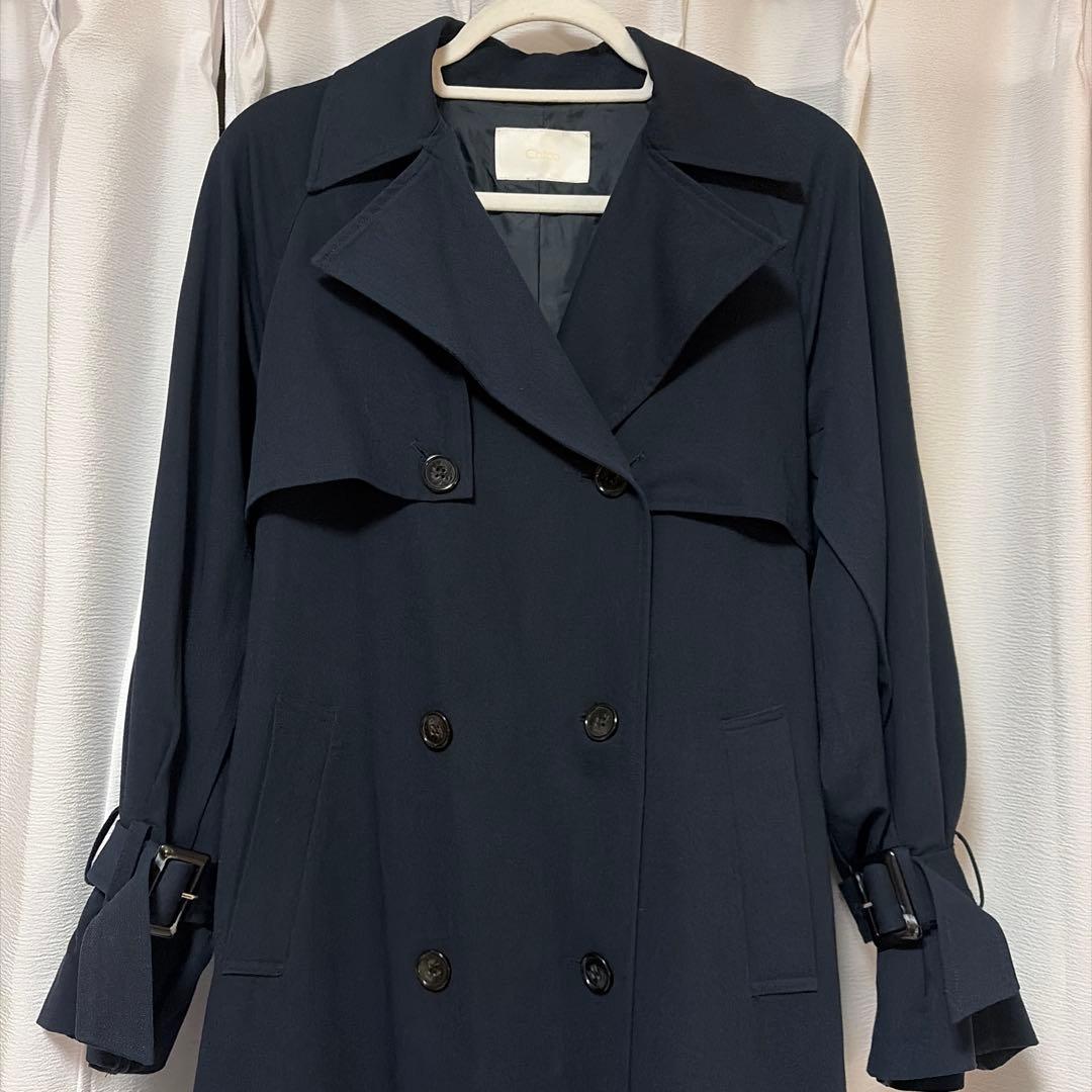 【新品】chico ロング　トレンチコート　ネイビー ジャケット　アウターダブル