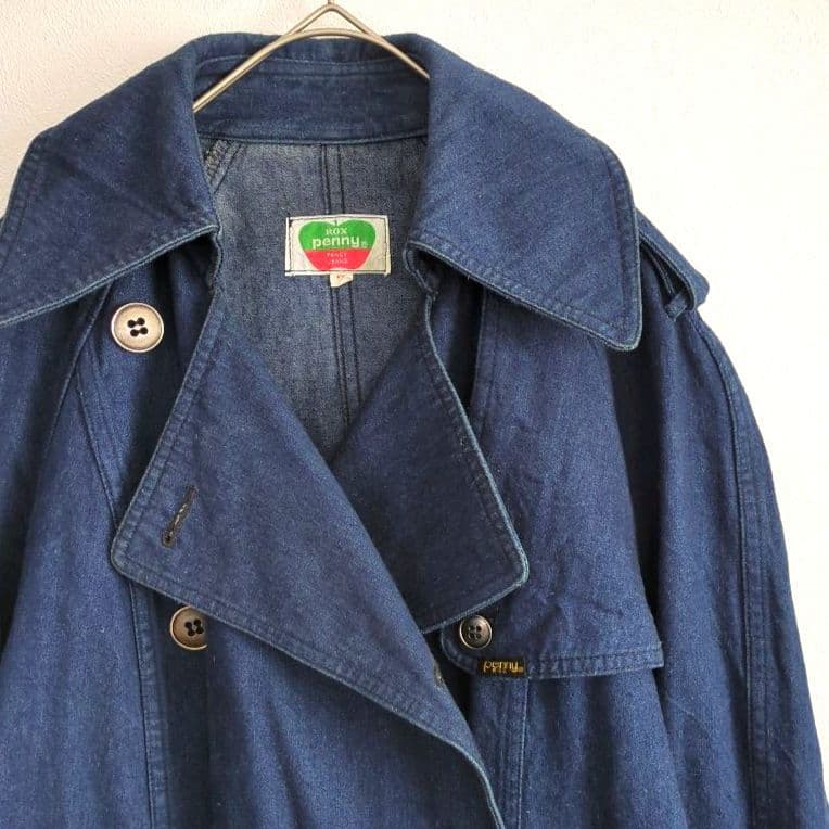 【ロックスペニー】国産レトロ古着70S　ヴィンテージ　デニムトレンチコート 　S