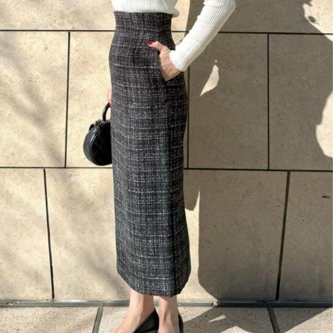 JENNE ジェンヌ ツイードストレートスカート ロングスカート ブラック 黒