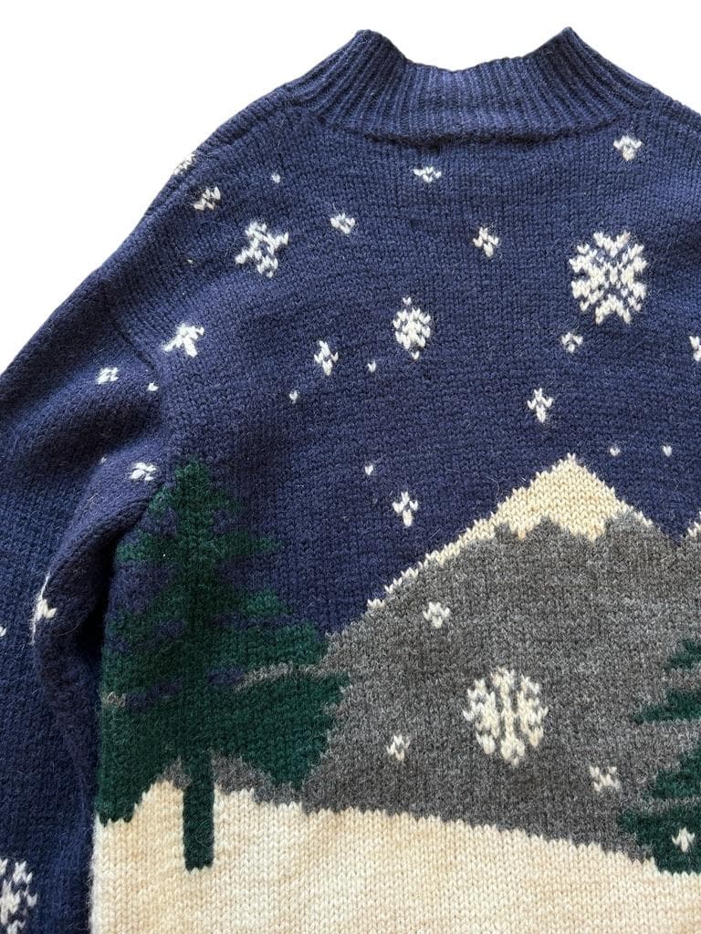 専用90s ビンテージ☆LAUREN 犬柄 雪柄 風景画 ニットセーター S
