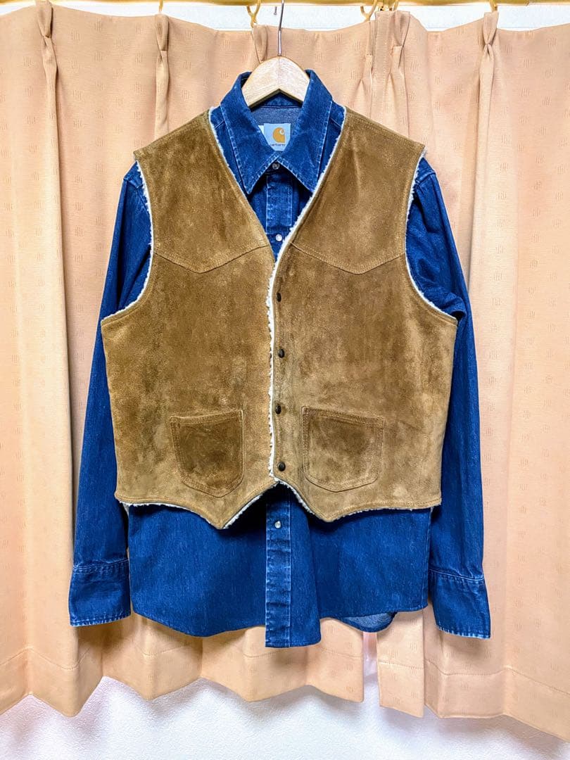 ★雰囲気抜群‼️USA製★70s Sears ボア付き スウェード ベスト L‼️