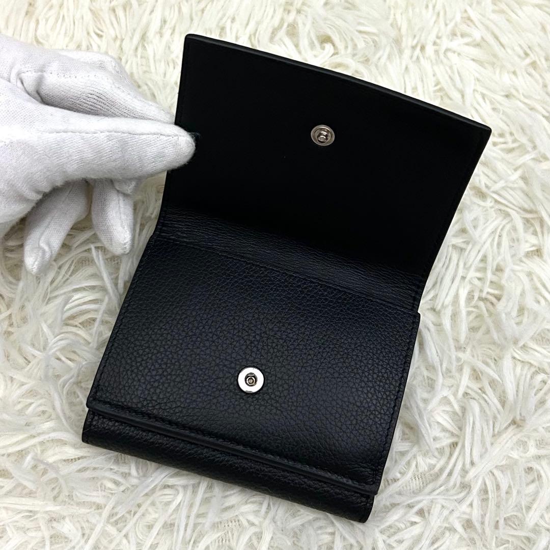 【極美品】MARNI マルニ 三つ折り財布 ブラック ロゴ レザー ウォレット