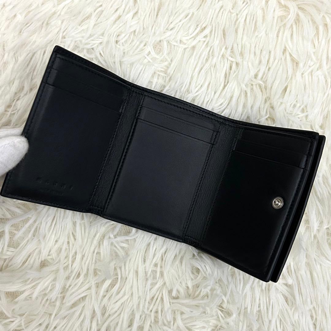 【極美品】MARNI マルニ 三つ折り財布 ブラック ロゴ レザー ウォレット