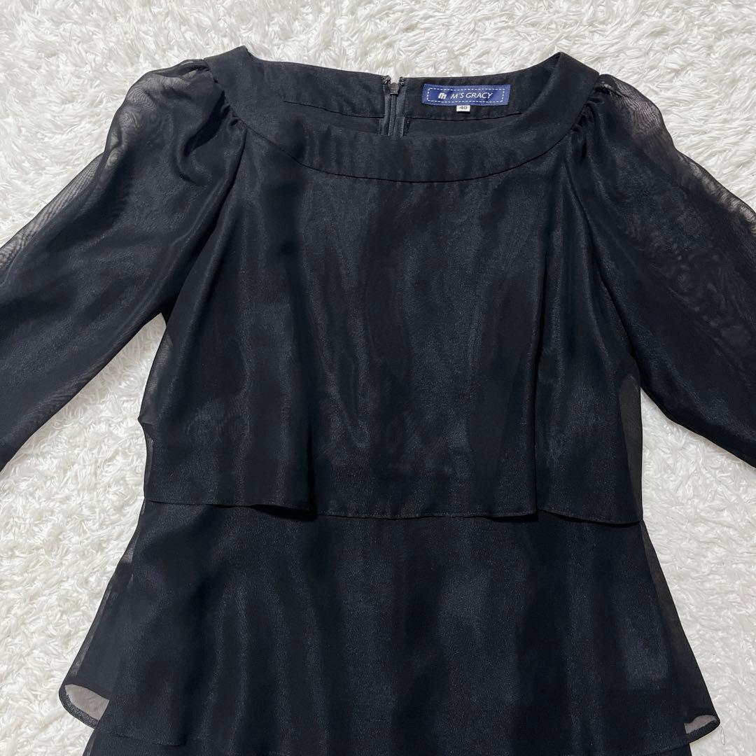 極美品✨M'S GRACY シフォン素材 ティアード ワンピース 40 黒