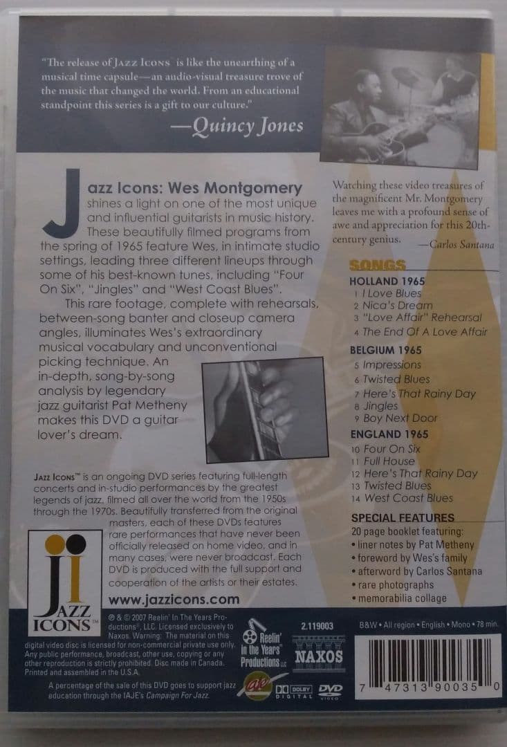 ミュージック WES MONTGOMERY LIVE IN '65 DVD