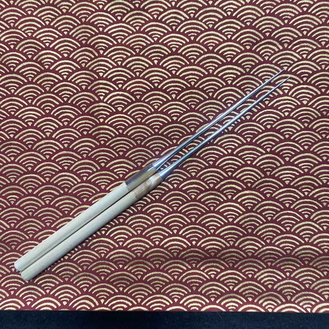 プロ用 ステンレス 盛箸 135mm 白茶水牛柄