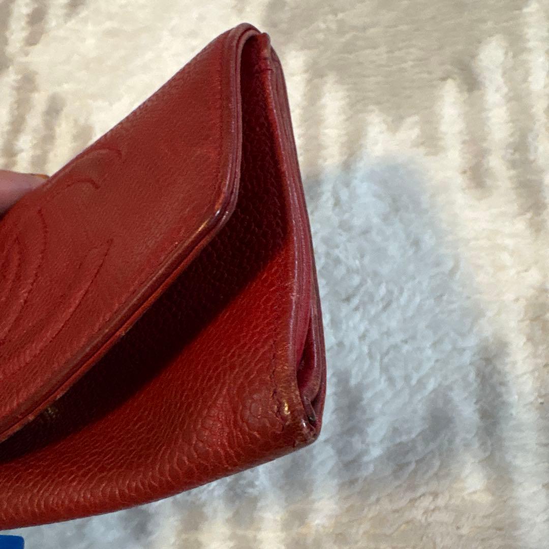 CHANEL/シャネル デカココ 二つ折り財布 キャビアスキン 赤
