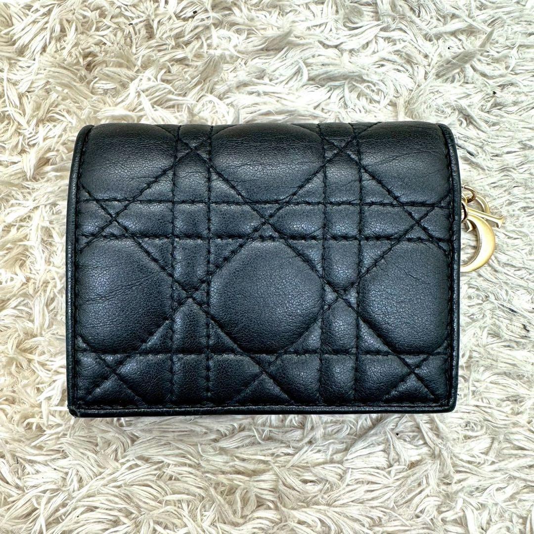 【美品】クリスチャンディオール 二つ折り財布 ブラック カナージュ レザー