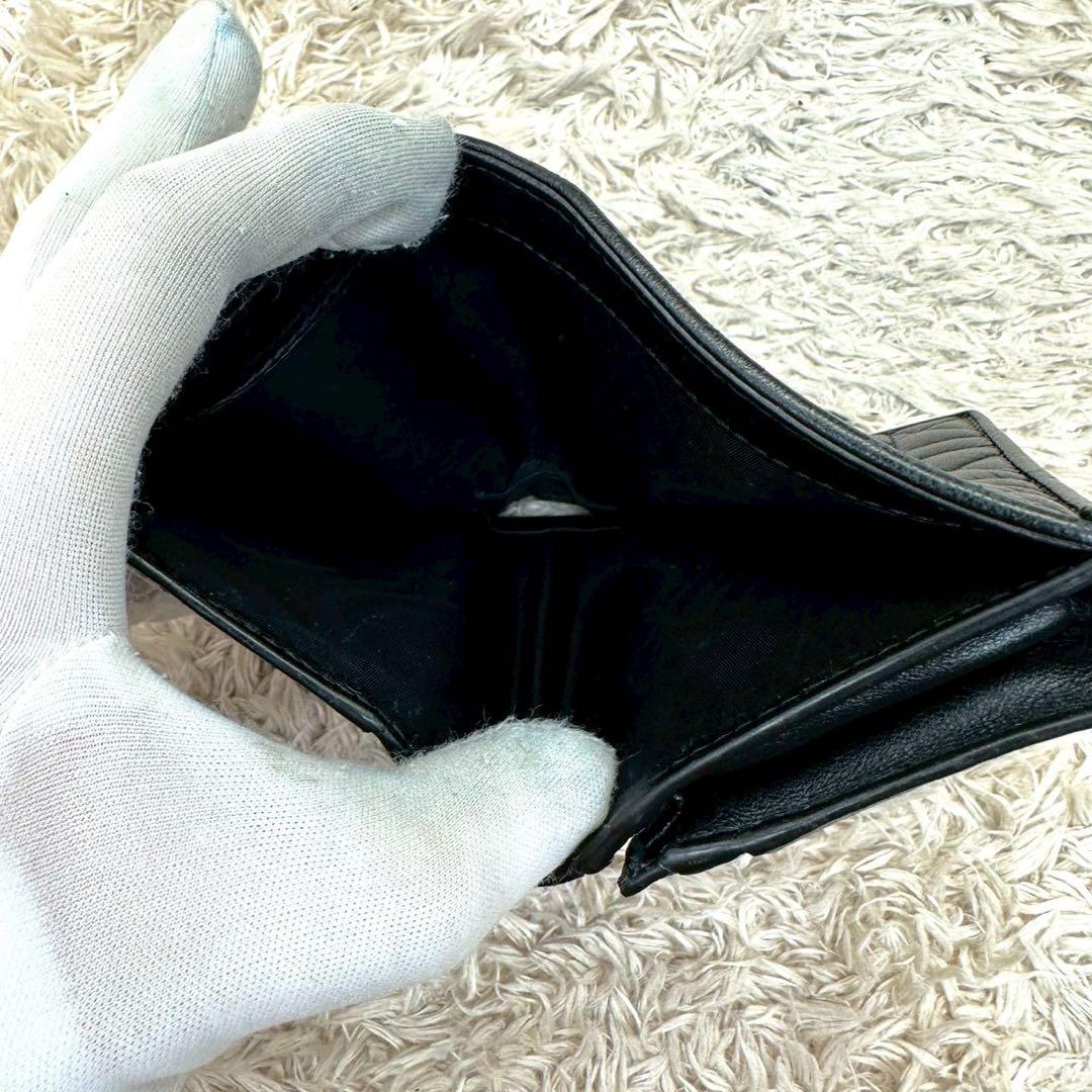 【美品】クリスチャンディオール 二つ折り財布 ブラック カナージュ レザー