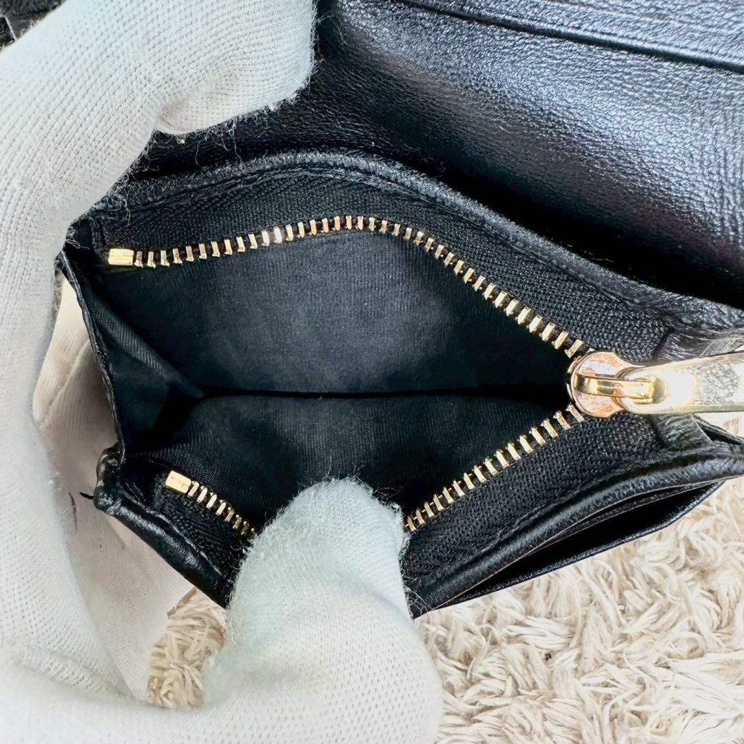 【美品】クリスチャンディオール 二つ折り財布 ブラック カナージュ レザー