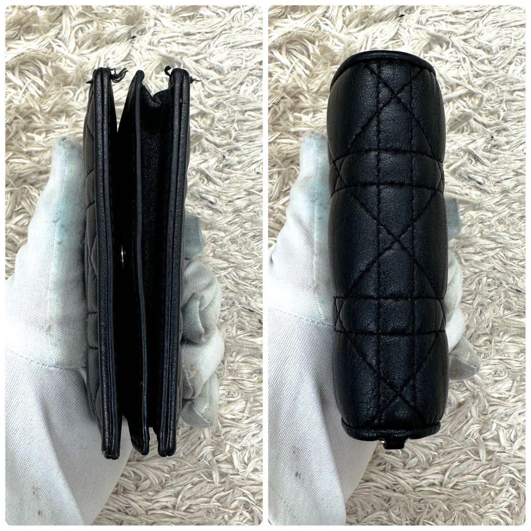 【美品】クリスチャンディオール 二つ折り財布 ブラック カナージュ レザー