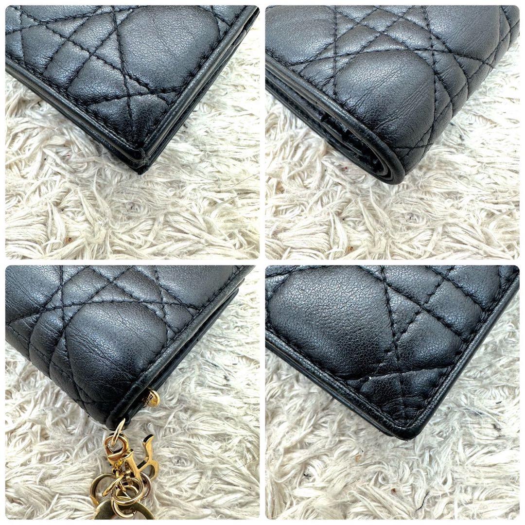 【美品】クリスチャンディオール 二つ折り財布 ブラック カナージュ レザー