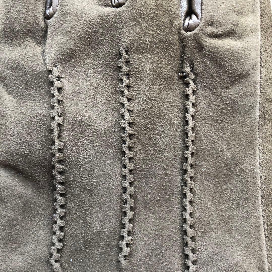 ★新品★ランバンオンブルー　メンズ　レザー手袋　スエード　羊革　カシミヤ　カーキ
