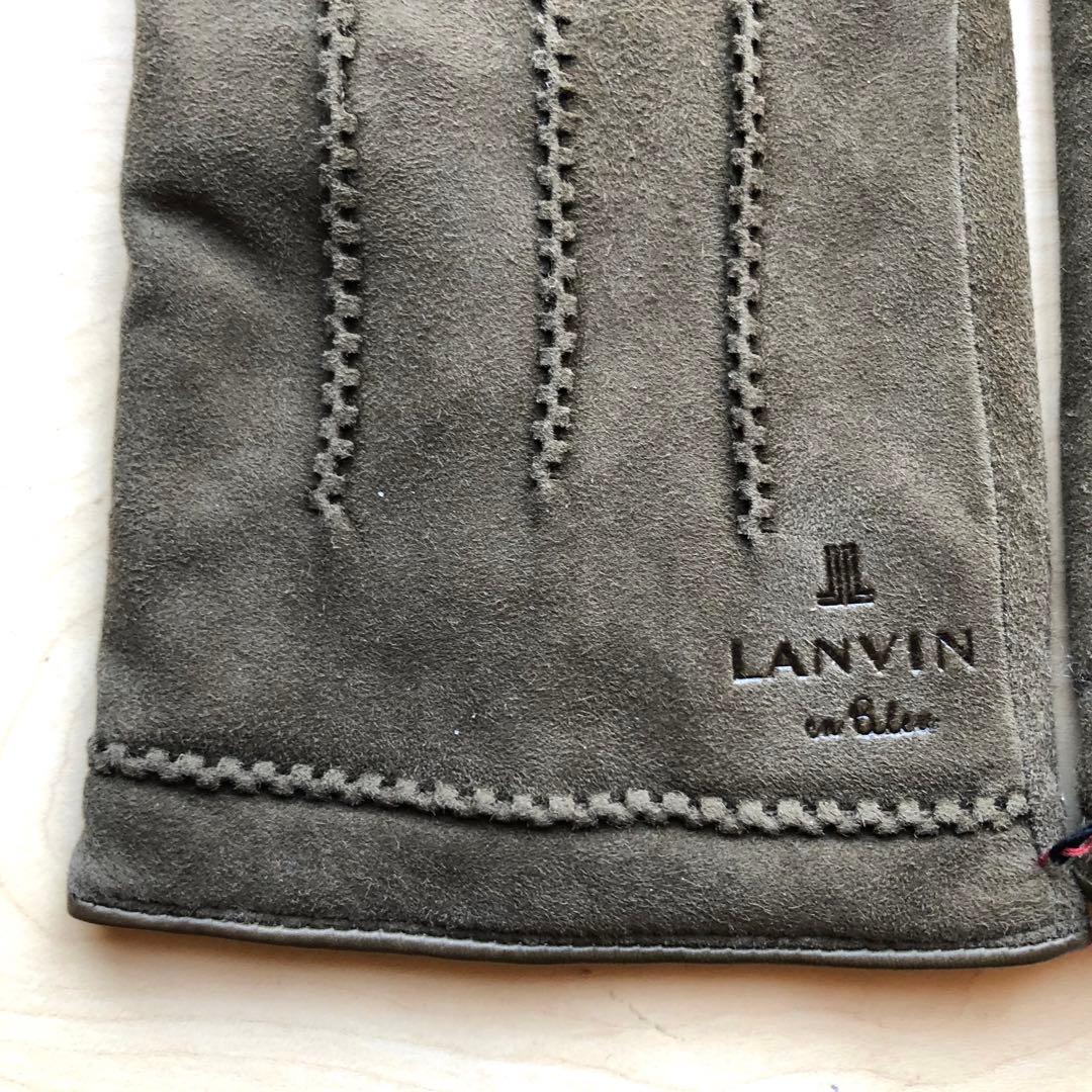 ★新品★ランバンオンブルー　メンズ　レザー手袋　スエード　羊革　カシミヤ　カーキ