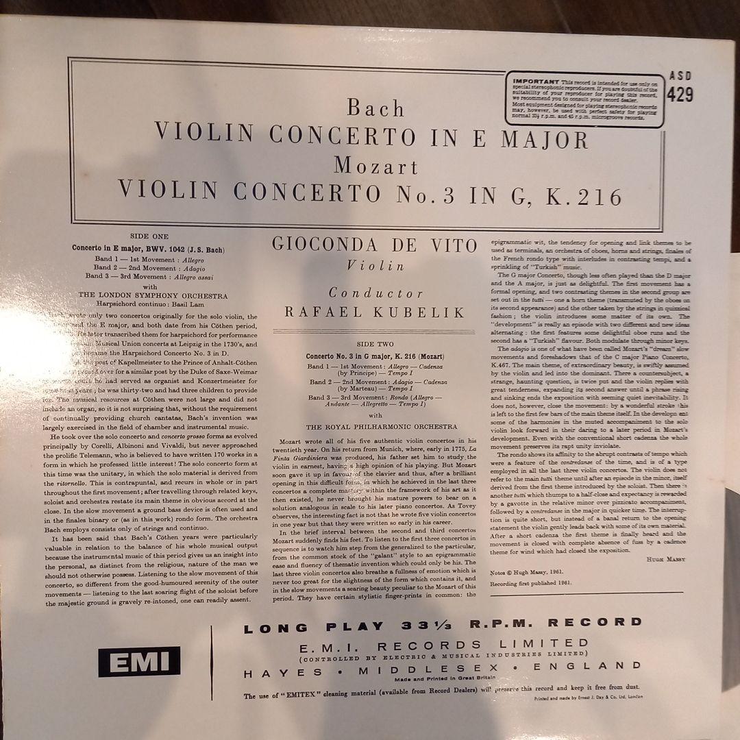 レコードです。TESTAMENT復刻盤 デ・ヴィート　バッハ、モーツァルト