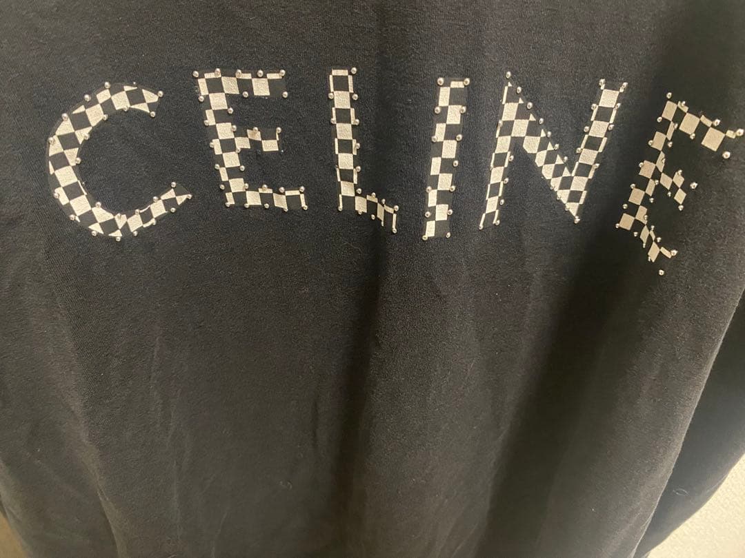 CELINE チェッカーパターン Tシャツ ブラック　黒