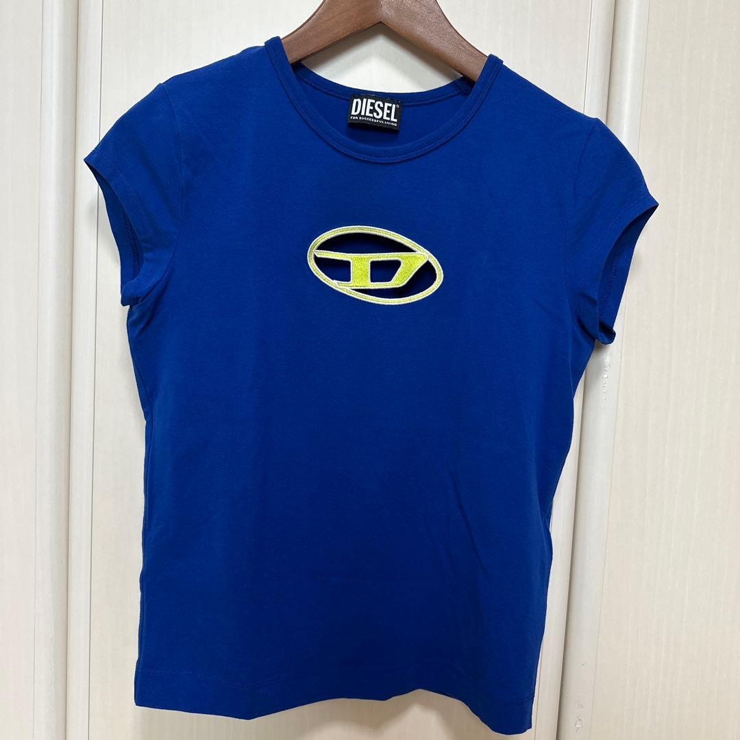 DIESEL 青 ロゴ Tシャツ 半袖　オーバルD T_ANGIE