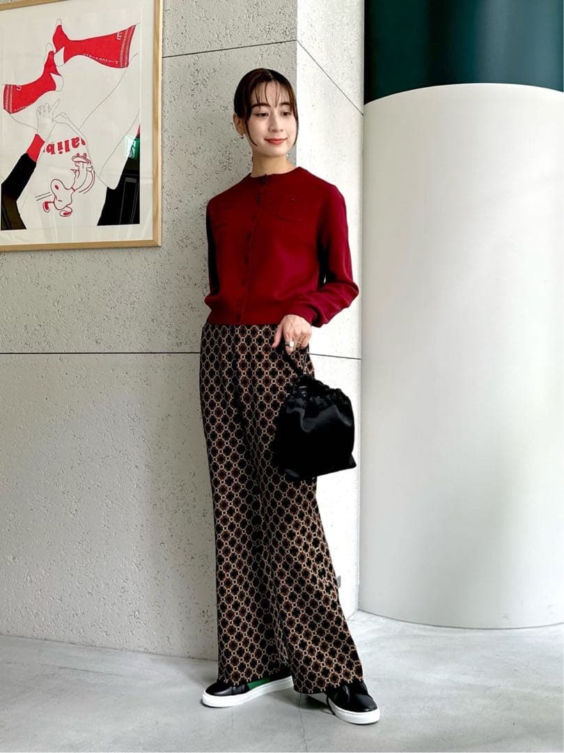 試着のみ美品 キャバン コットンカシミヤクルーネックカーディガン ボルドー