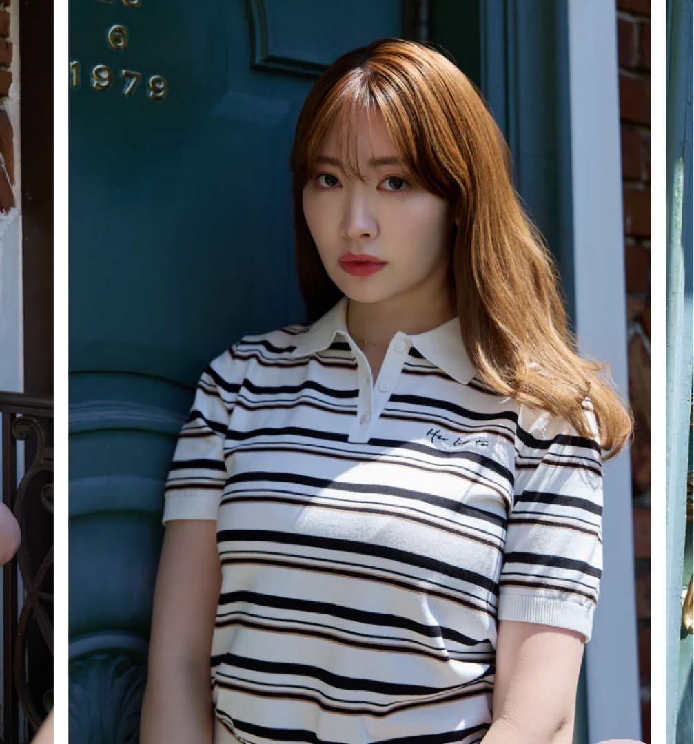 ハーリップトゥ　Multi Border Polo Top ホワイト　美品