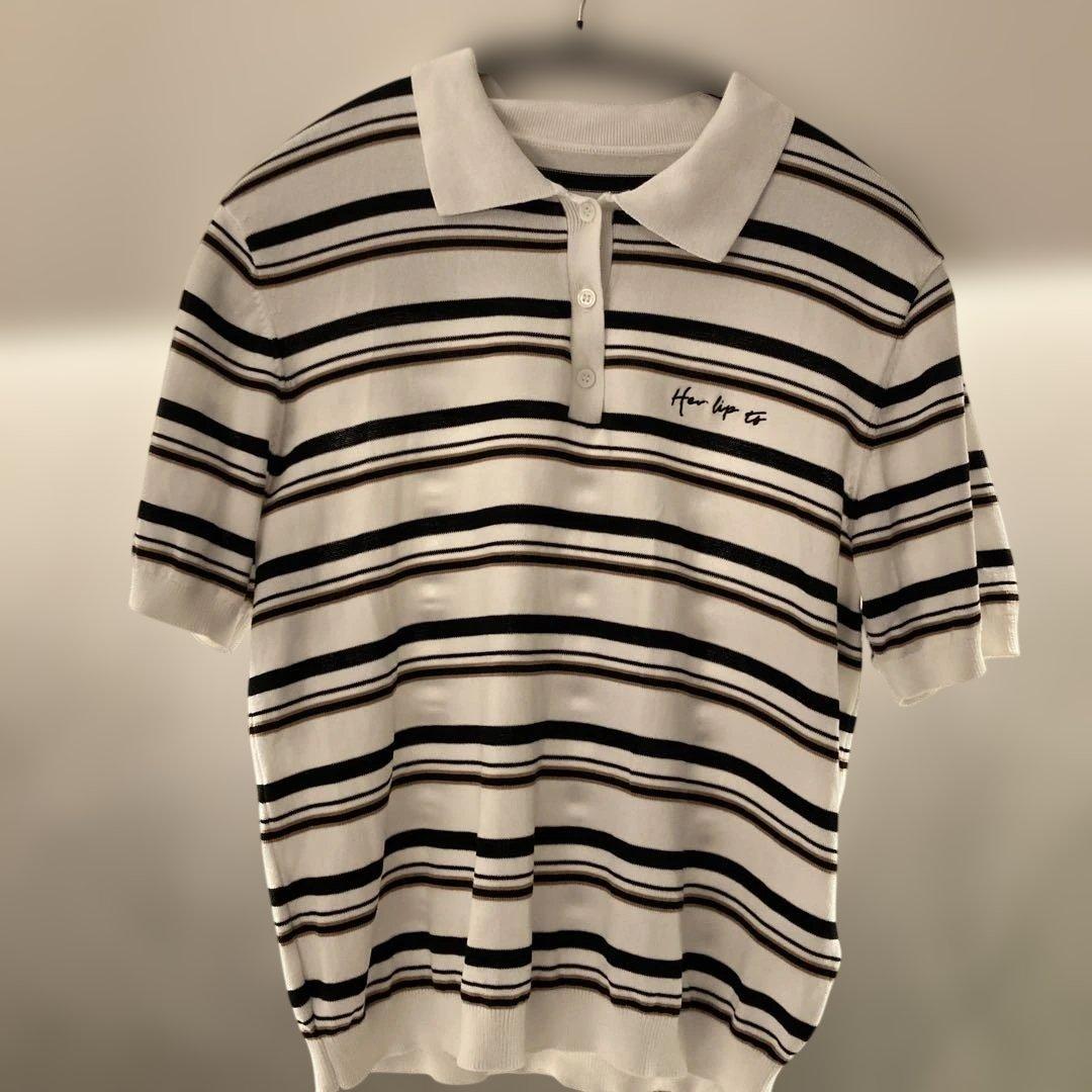 ハーリップトゥ　Multi Border Polo Top ホワイト　美品