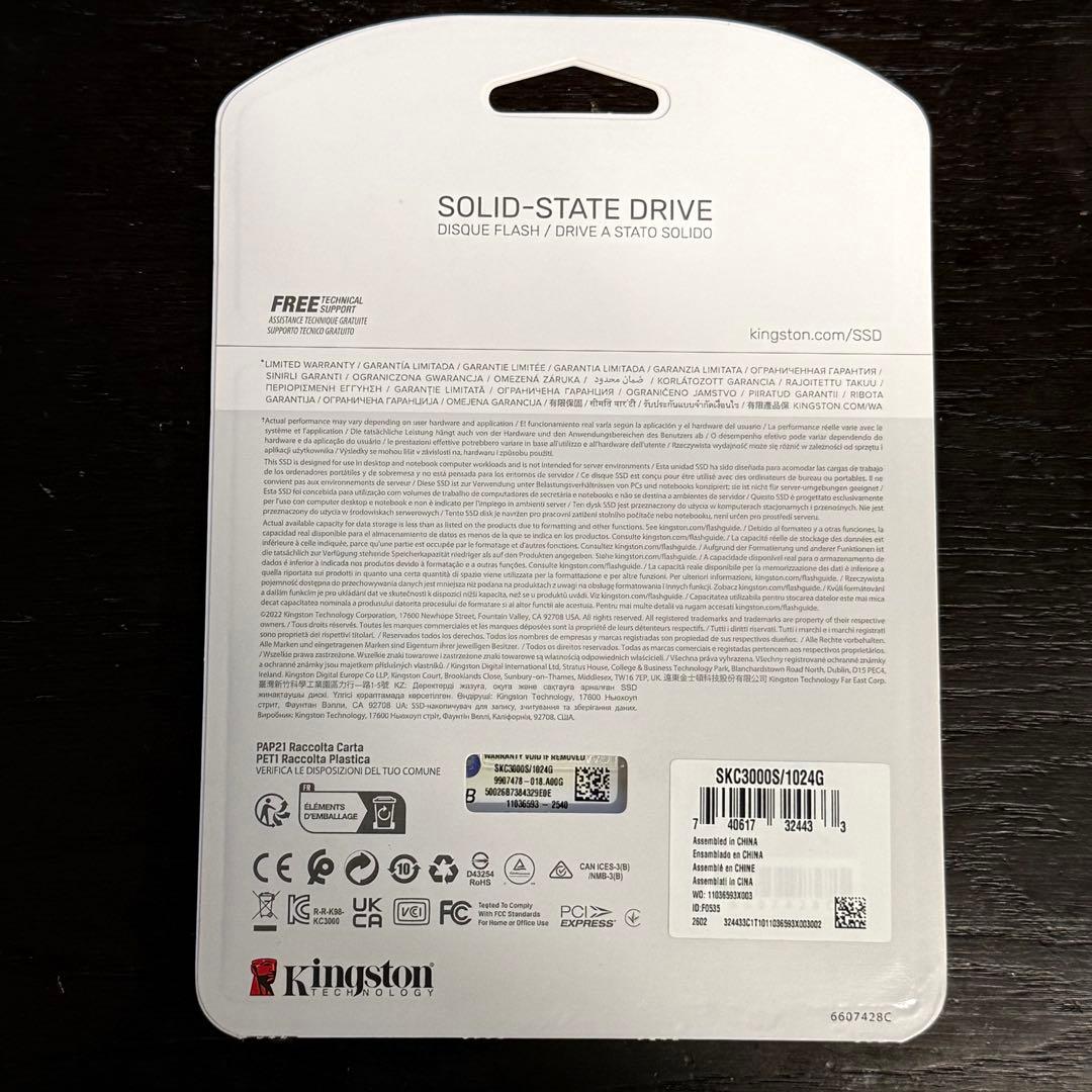 新品 Kingston KC3000 PCIe 4.0 NVMe M.2 1TB