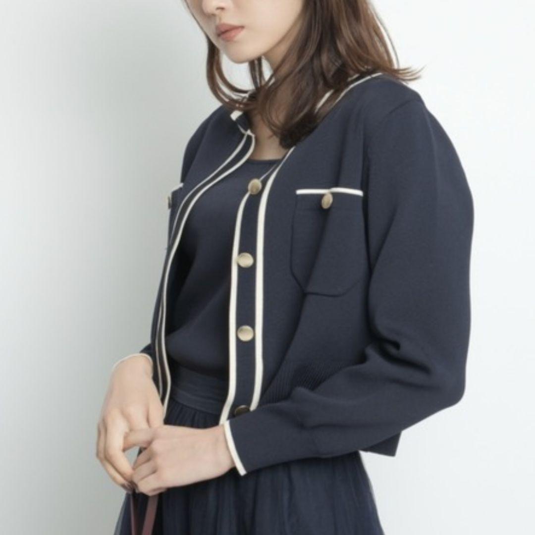 美品サイズ2　JUSGLITTY　配色ニットジャケットアンサンブル　カーディガン
