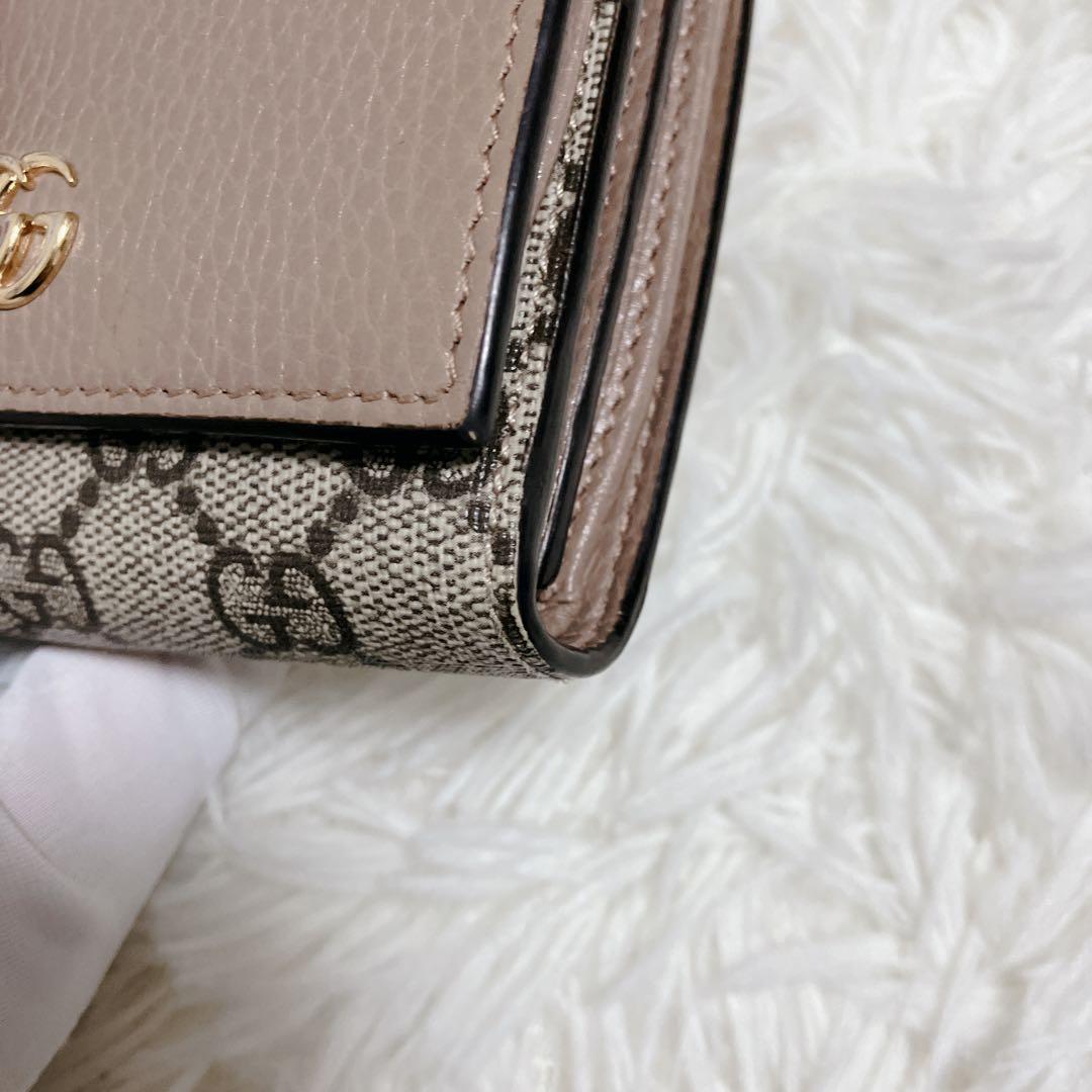 GUCCI 財布 ピンク GGマーモント二つ折り スプリーム バイカラー