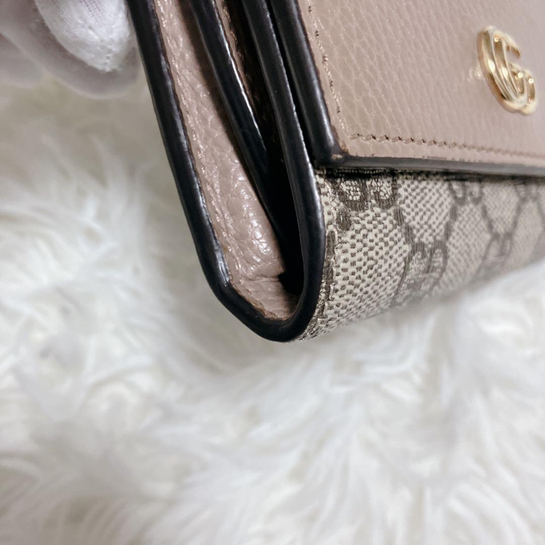 GUCCI 財布 ピンク GGマーモント二つ折り スプリーム バイカラー