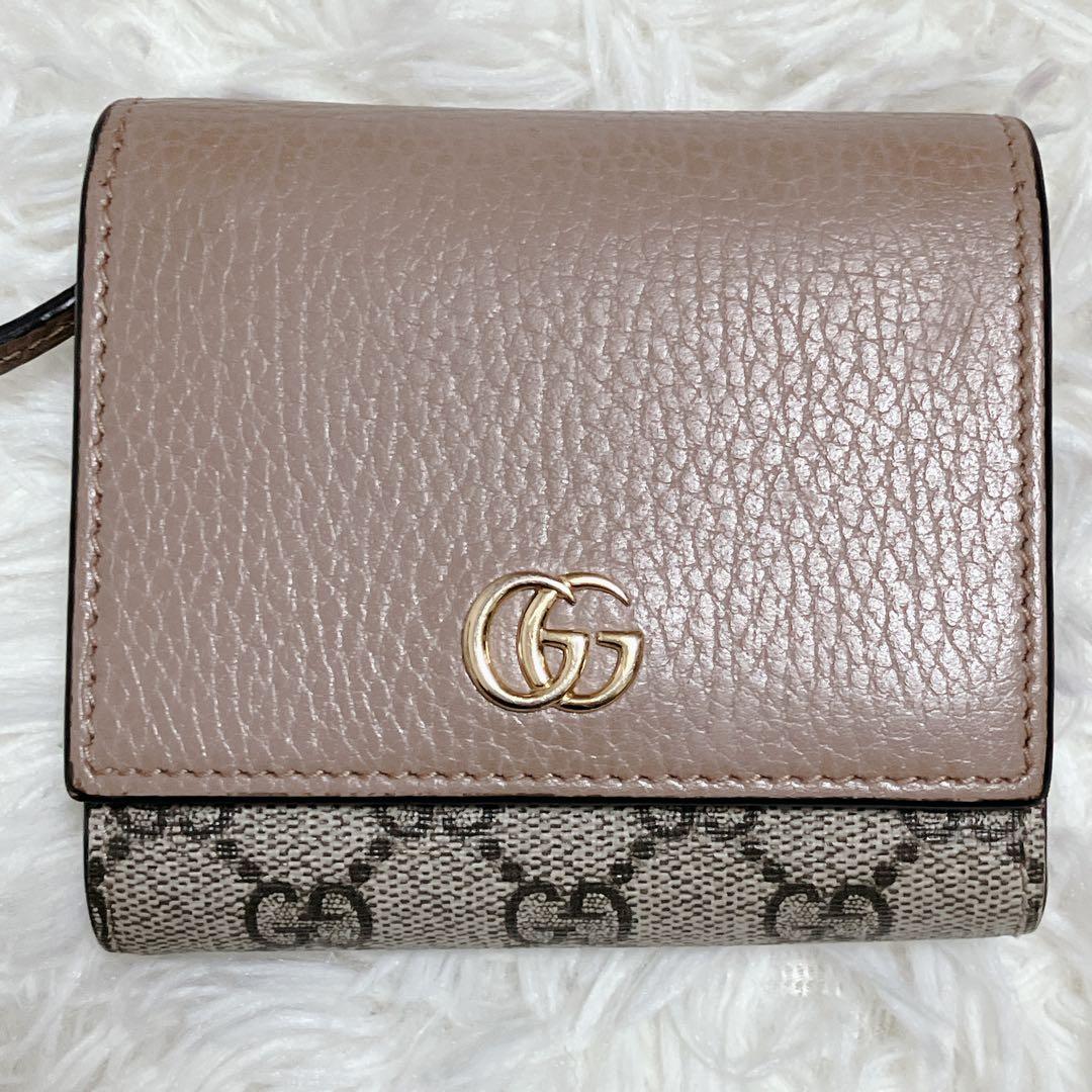 GUCCI 財布 ピンク GGマーモント二つ折り スプリーム バイカラー