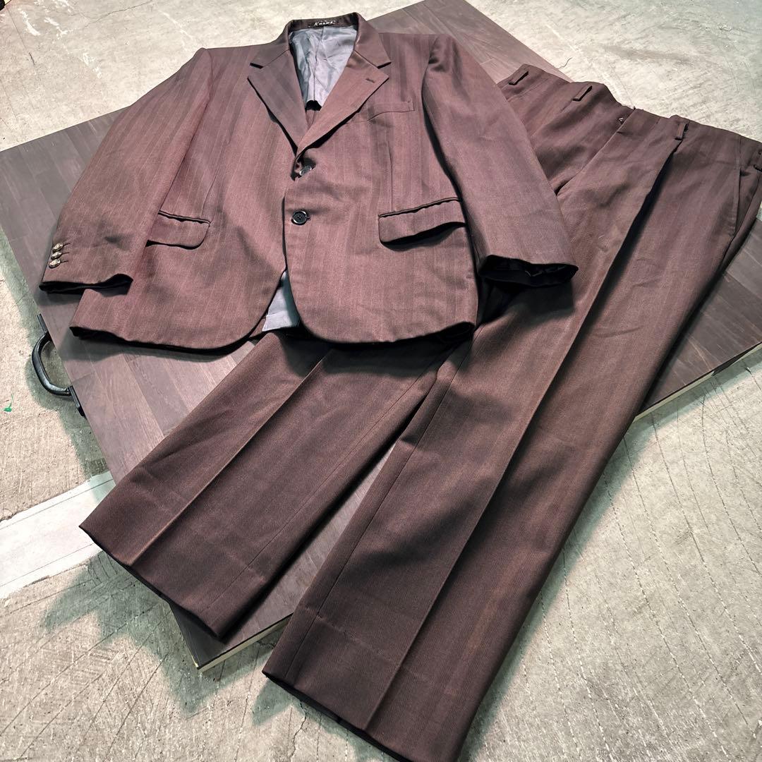 7LA1 ジャケット＆パンツ　スーツ　フォーマル　結婚式　ブラウン　古着used