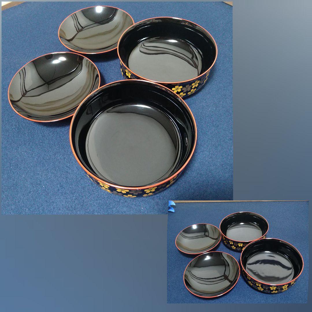AH12 辻石斎 煮物椀2客未使用 独楽塗 菓子器1点口径16.5cm木製漆器