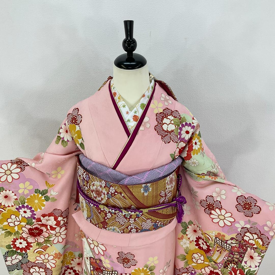 お振袖 ピンク×紫　トールサイズ　正絹　美品