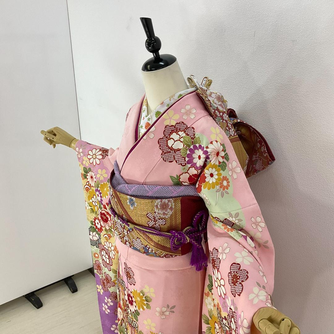 お振袖 ピンク×紫　トールサイズ　正絹　美品