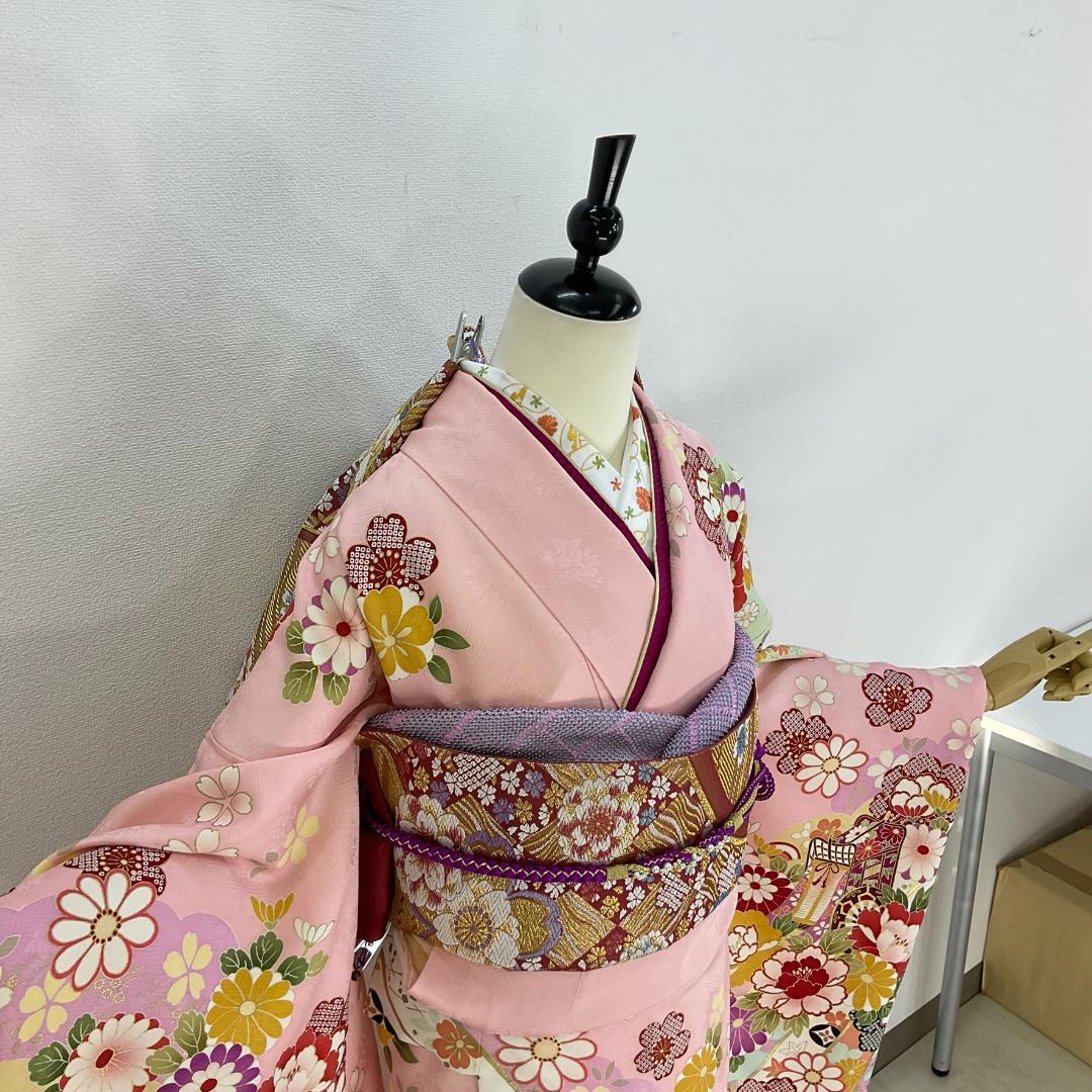 お振袖 ピンク×紫　トールサイズ　正絹　美品