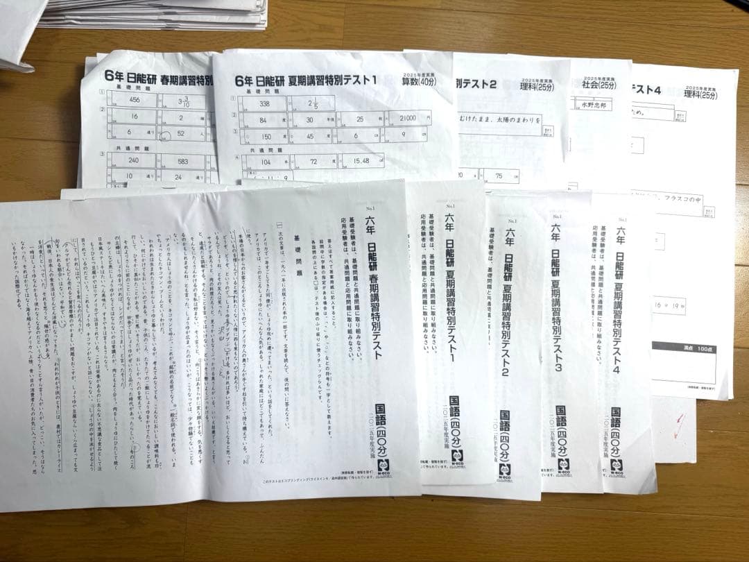 日能研 6年生 2025年度 最新　春期　夏期講習テスト 1.2.3.4