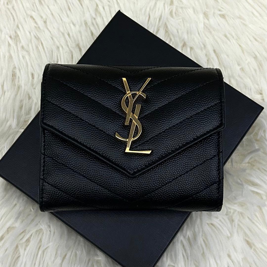 専用◆極美品◆SAINT LAURENT キルティング YSLロゴ 三つ折り財布