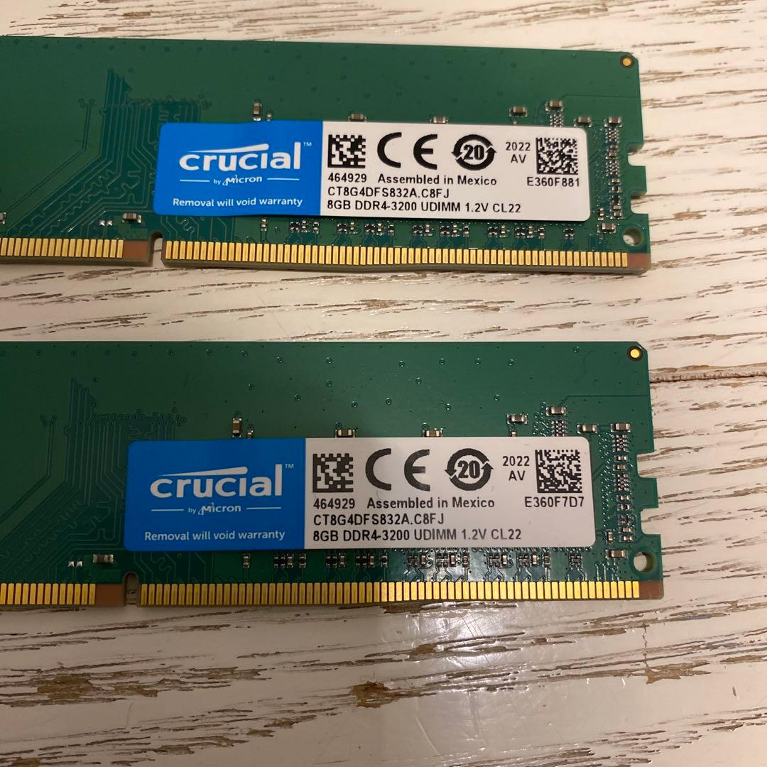 crucial 8GB DDR4-3200 UDIMM 8Gメモリ２枚　計16G