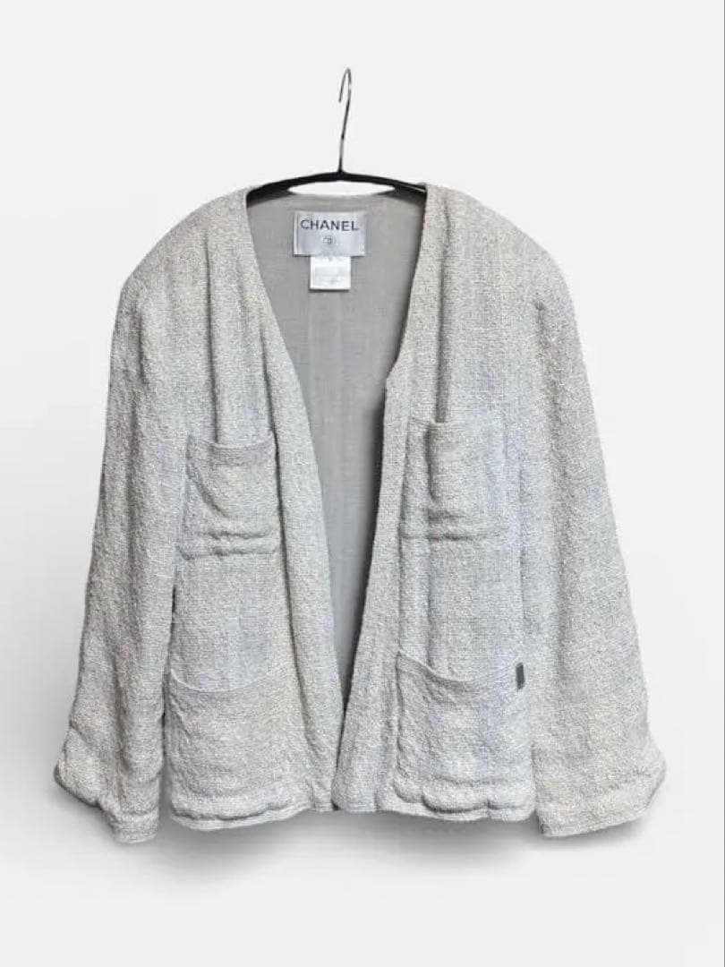 CHANEL コットン リネン ノーカラー ジャケット